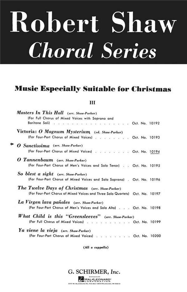 Traditional, O Sanctissima&nbsp;&nbsp;SATB&nbsp;&nbsp;Chorpartitur