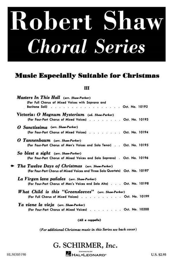 Traditional, Twelve Days Of Christmas, The&nbsp;&nbsp;SATB a Cappella&nbsp;&nbsp;Chorpartitur