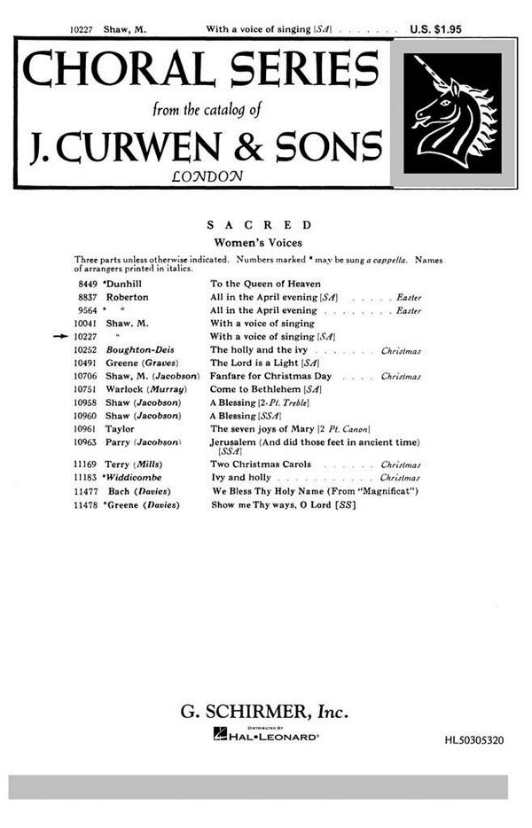 M. Shaw, With A Voice Of Singing&nbsp;&nbsp;SA&nbsp;&nbsp;Chorpartitur