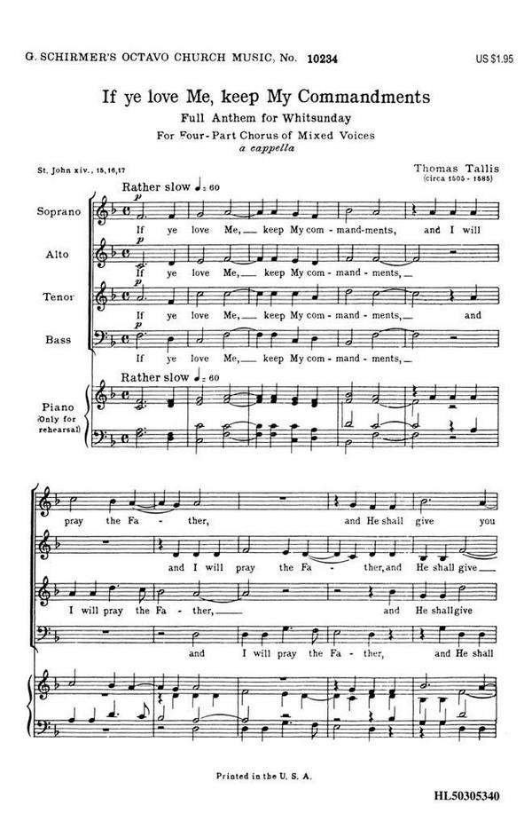 Thomas Tallis, If Ye Love Me Keep My Commandments&nbsp;&nbsp;SATB a Cappella&nbsp;&nbsp;Chorpartitur