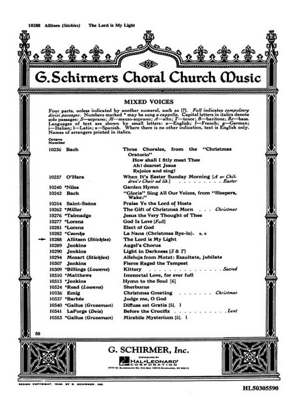Frances Allitsen, The Lord Is My Light&nbsp;&nbsp;SATB with Piano or Organ&nbsp;&nbsp;Chorpartitur