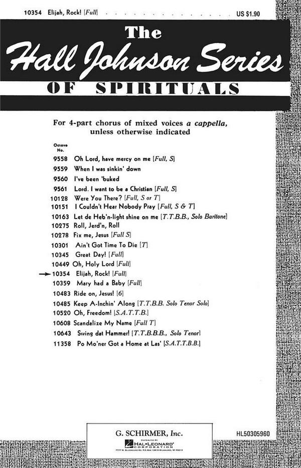 Anonymous, Elijah Rock  SSAATTBB  Chorpartitur