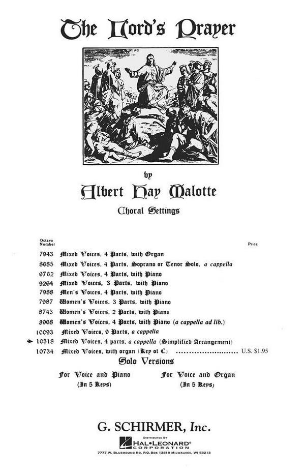 Albert H. Malotte, The Lord's Prayer (SSA)  SATB a Cappella  Chorpartitur