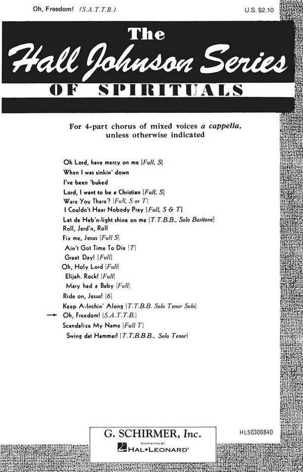 Traditional, Oh Freedom Negro Spiritual&nbsp;&nbsp;SATTB a Cappella&nbsp;&nbsp;Chorpartitur