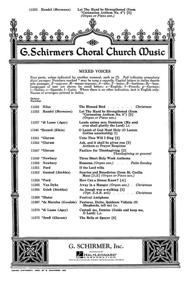 Georg Friedrich Händel, Let Thy Hand Be Strengthened&nbsp;&nbsp;SAATB with organ or piano&nbsp;&nbsp;Chorpartitur