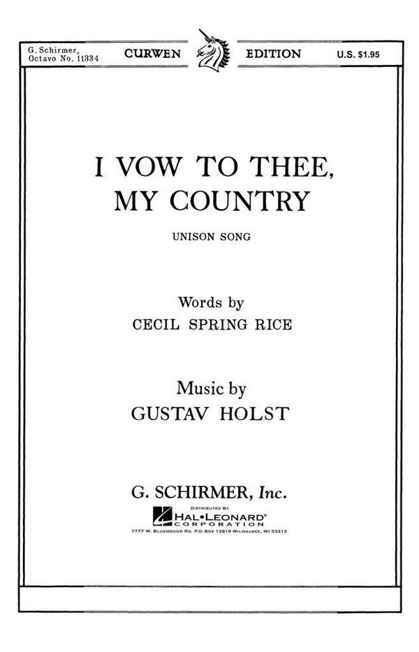Gustav Holst, I Vow To Thee My Country&nbsp;&nbsp;Unisono&nbsp;&nbsp;Chorpartitur