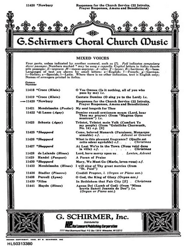 Kent A. Newbury, Responses For Church Services&nbsp;&nbsp;SATB&nbsp;&nbsp;Chorpartitur