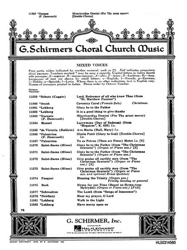 Francesco Durante, Misericordias Domini (For Thy Great Mercy)&nbsp;&nbsp;SSAATTBB&nbsp;&nbsp;Chorpartitur