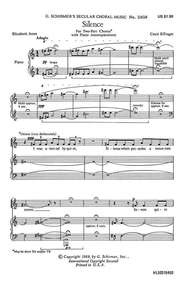 Cecil Effinger, Silence&nbsp;&nbsp;SA&nbsp;&nbsp;Chorpartitur