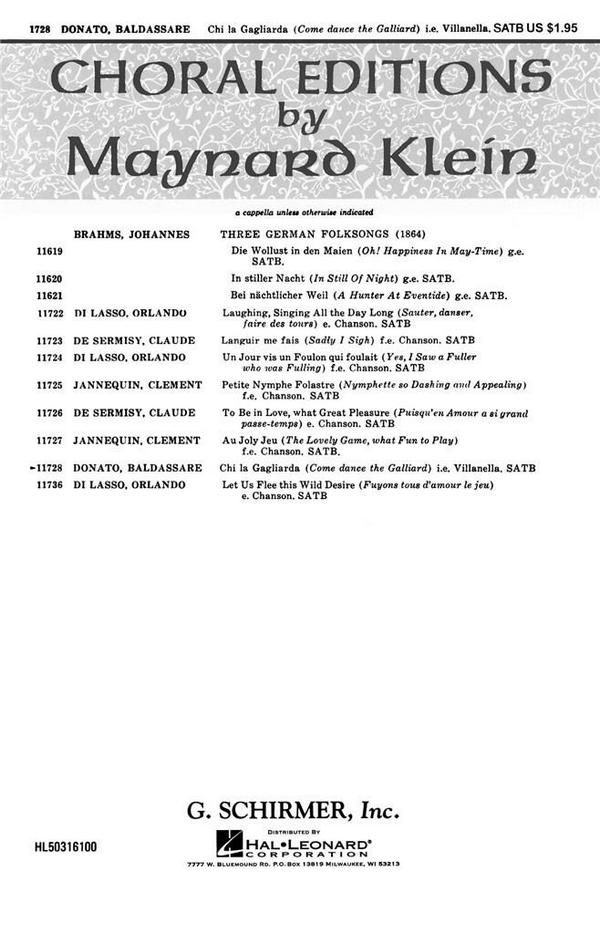 B Donato, Chi La Gagliarda - Come Dance The Galliard&nbsp;&nbsp;SATB&nbsp;&nbsp;Chorpartitur