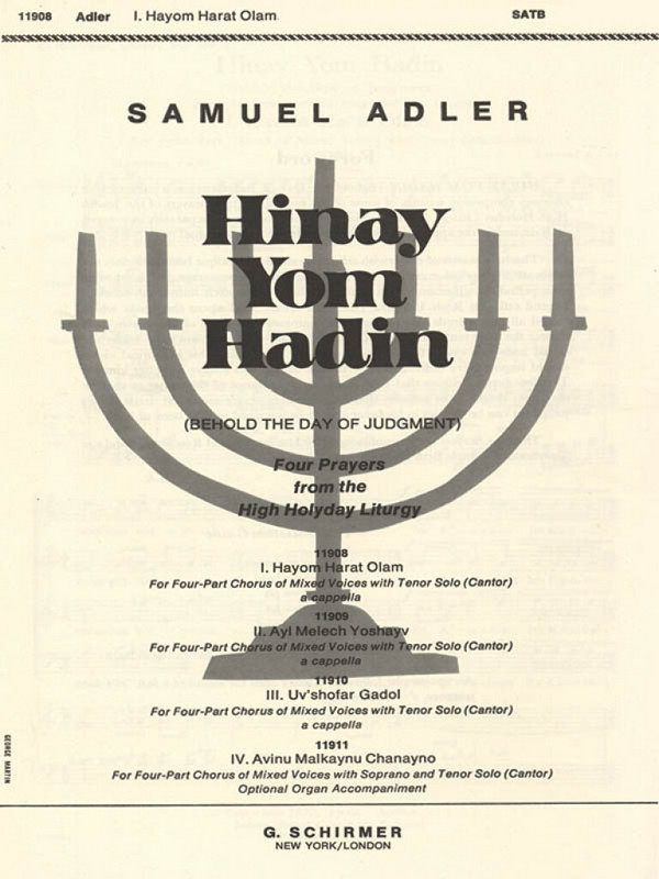 S Adler, Hayom Harat Olam&nbsp;&nbsp;Solo Tenor Voice, SATB a Cappella&nbsp;&nbsp;Chorpartitur
