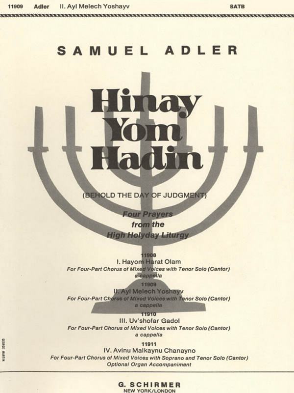 S Adler, Ayl Melech Yoshayv&nbsp;&nbsp;Solo Tenor Voice, SATB a Cappella&nbsp;&nbsp;Chorpartitur