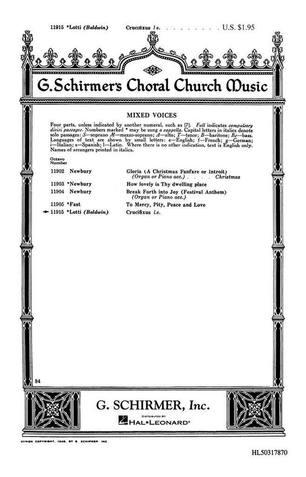 Antonio Lotti, Crucifixus (Easter)  SATB a Cappella  Chorpartitur