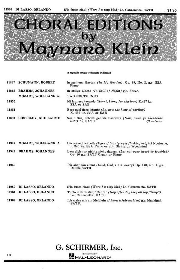 Orlando di Lasso, S'io Fusse Ciaul (Were I A Tiny Bird)&nbsp;&nbsp;SATB a Cappella&nbsp;&nbsp;Chorpartitur