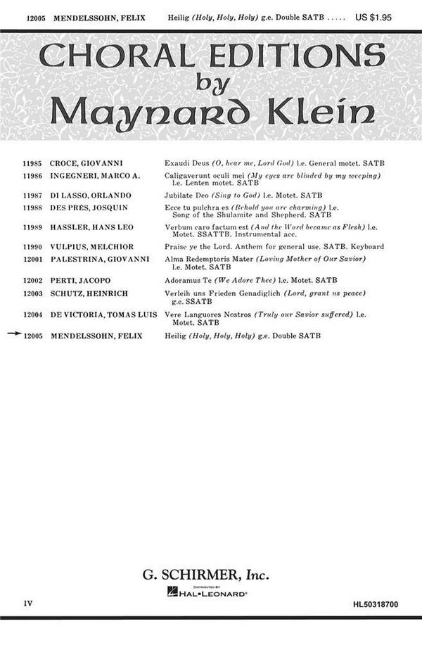 Felix Mendelssohn Bartholdy, Heilig&nbsp;&nbsp;SATB&nbsp;&nbsp;Chorpartitur