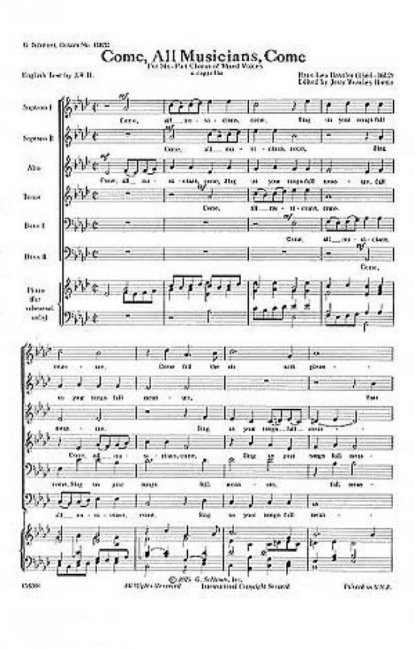 Hans Leo Hassler, Come All Musicians Come&nbsp;&nbsp;SSATBB a Cappella&nbsp;&nbsp;Chorpartitur