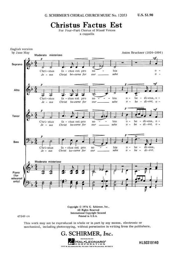 Anton Bruckner, Christus Factus Est  SATB a Cappella  Chorpartitur