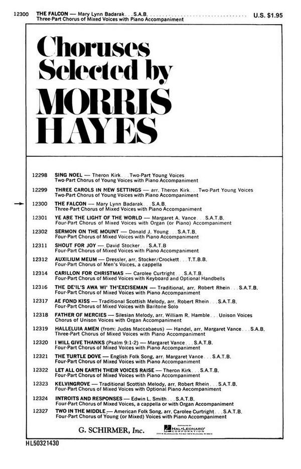 M. L. Badarak, Falcon With Piano Accompaniment&nbsp;&nbsp;SAB and Piano&nbsp;&nbsp;Chorpartitur