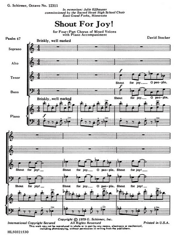 D Stocker, Shout For Joy!&nbsp;&nbsp;SATB&nbsp;&nbsp;Chorpartitur