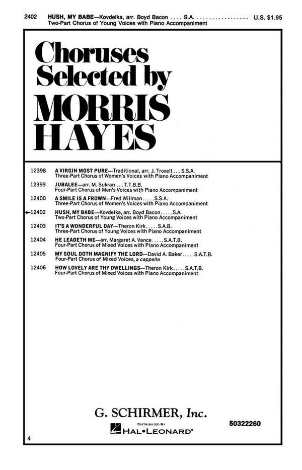 J Koudelka, Hush My Babe&nbsp;&nbsp;SA and Piano&nbsp;&nbsp;Chorpartitur