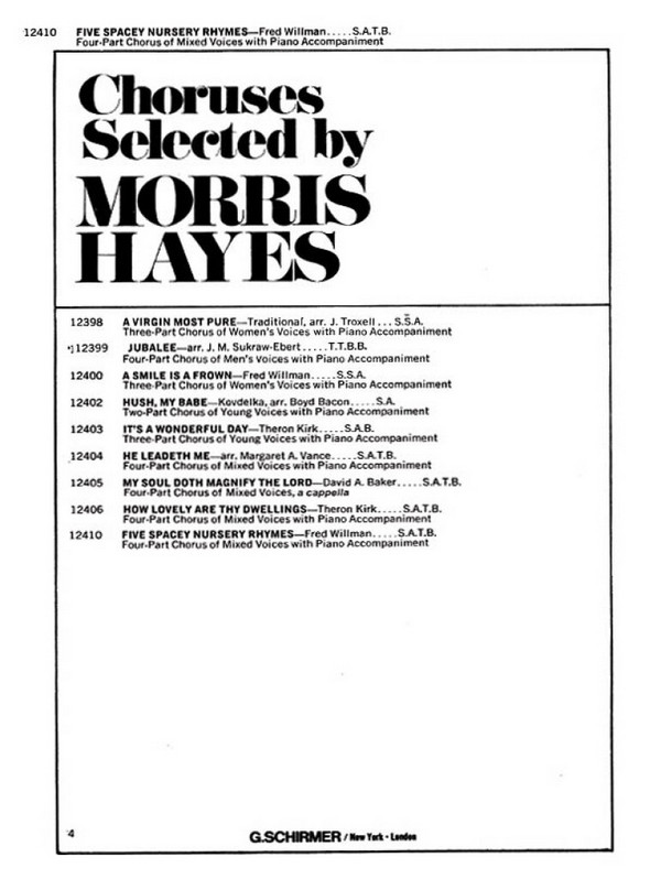Fred Willman, 5 Spacey Nursery Rhyme&nbsp;&nbsp;SATB and Piano&nbsp;&nbsp;Chorpartitur