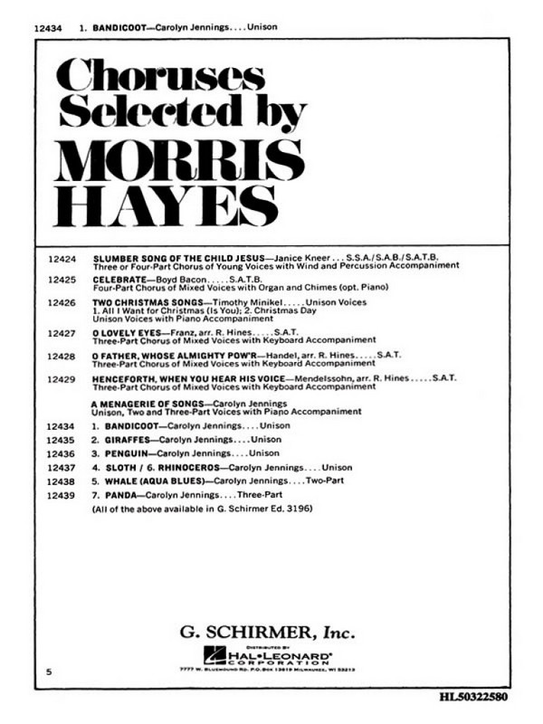 Carolyn Jennings, Bandicoot (No. 1 from Menagerie of Songs)&nbsp;&nbsp;Unison Voice and Piano&nbsp;&nbsp;Chorpartitur