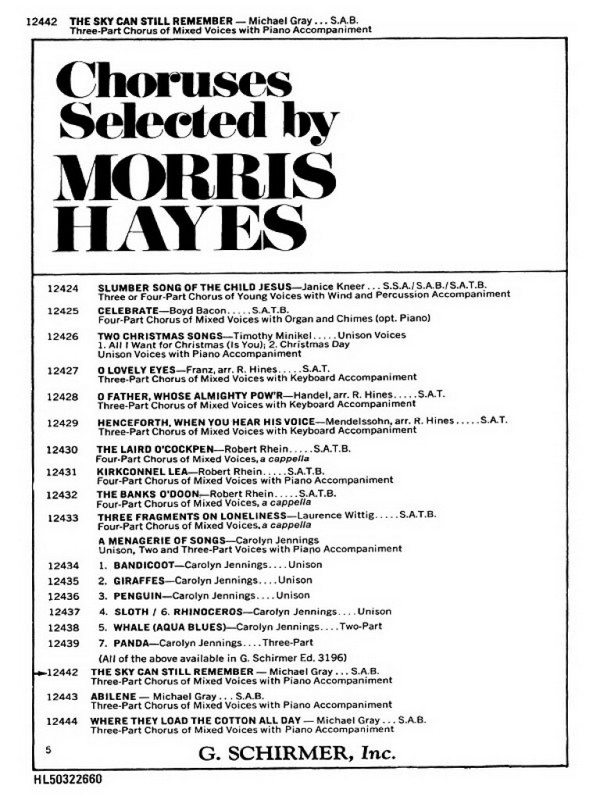 Michael Gray, Sky Can Still Remember, The&nbsp;&nbsp;SAB&nbsp;&nbsp;Chorpartitur