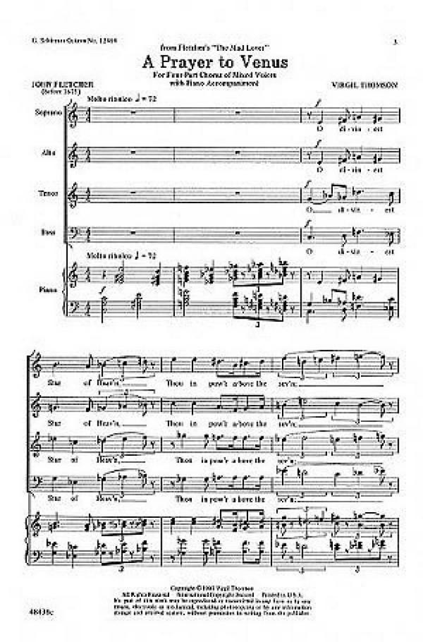 Virgil Thomson, Prayer To Venus&nbsp;&nbsp;SATB and Piano&nbsp;&nbsp;Chorpartitur