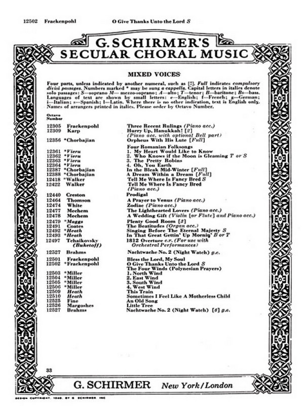Arthur R. Frackenpohl, O Give Thanks Unto the Lord&nbsp;&nbsp;SATB & Sop. Solo&nbsp;&nbsp;Chorpartitur