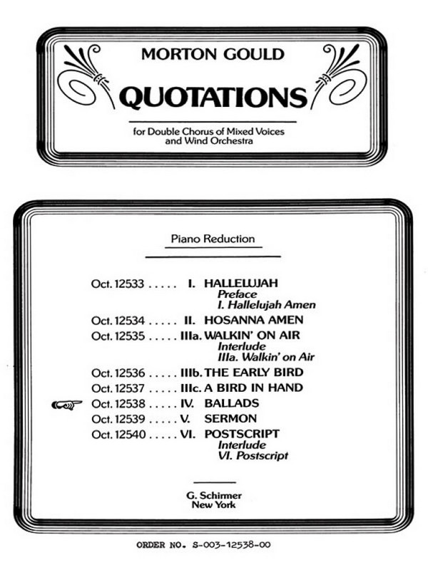 M Gould, Ballads From Quotations&nbsp;&nbsp;SATB + Orchestra&nbsp;&nbsp;Chorpartitur