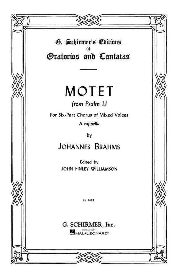 Johannes Brahms, Motet, Op. 29, No. 2 (from Psalm 51)&nbsp;&nbsp;SATBB&nbsp;&nbsp;Chorpartitur