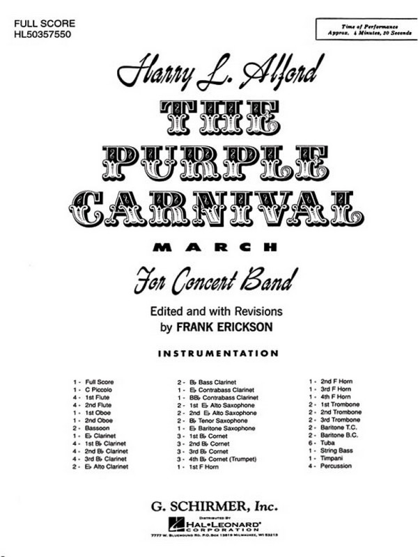 Harold Alford, The Purple Carnival March&nbsp;&nbsp;Concert Band&nbsp;&nbsp;Partitur