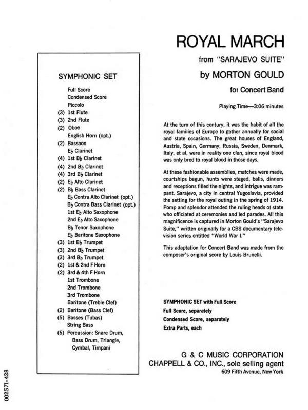 Morton Gould, Royal March (from Sarajevo Suite)&nbsp;&nbsp;Concert Band&nbsp;&nbsp;Partitur