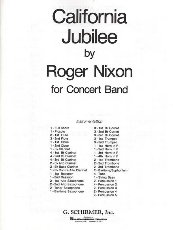 Roger Nixon, California Jubilee&nbsp;&nbsp;Concert Band&nbsp;&nbsp;Partitur