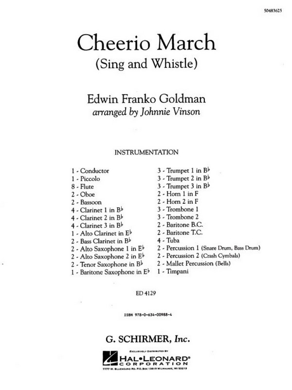 Edwin Franko Goldman, Cheerio March&nbsp;&nbsp;Concert Band&nbsp;&nbsp;Partitur