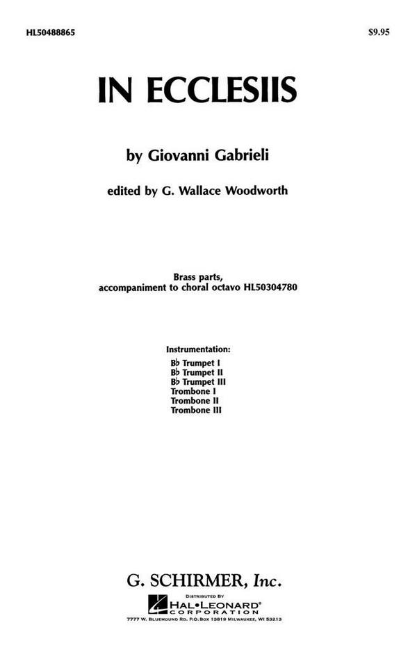 In Ecclesiis&nbsp;&nbsp;for 3 trumpets and 3 trombones&nbsp;&nbsp;parts