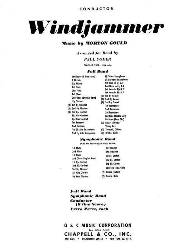 Morton Gould, Windjammer Highlights&nbsp;&nbsp;Concert Band&nbsp;&nbsp;Partitur