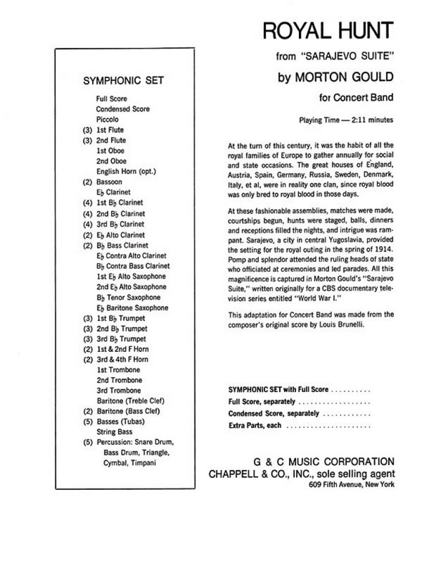 Morton Gould, Royal Hunt&nbsp;&nbsp;Concert Band&nbsp;&nbsp;Partitur