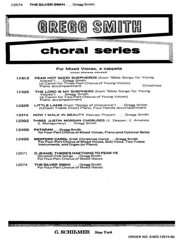 Gregg Smith, Silver Swan&nbsp;&nbsp;SATB a Cappella&nbsp;&nbsp;Chorpartitur