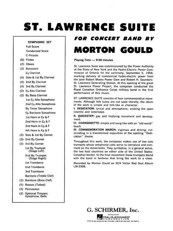 Morton Gould, St. Lawrence Suite&nbsp;&nbsp;Concert Band&nbsp;&nbsp;Partitur