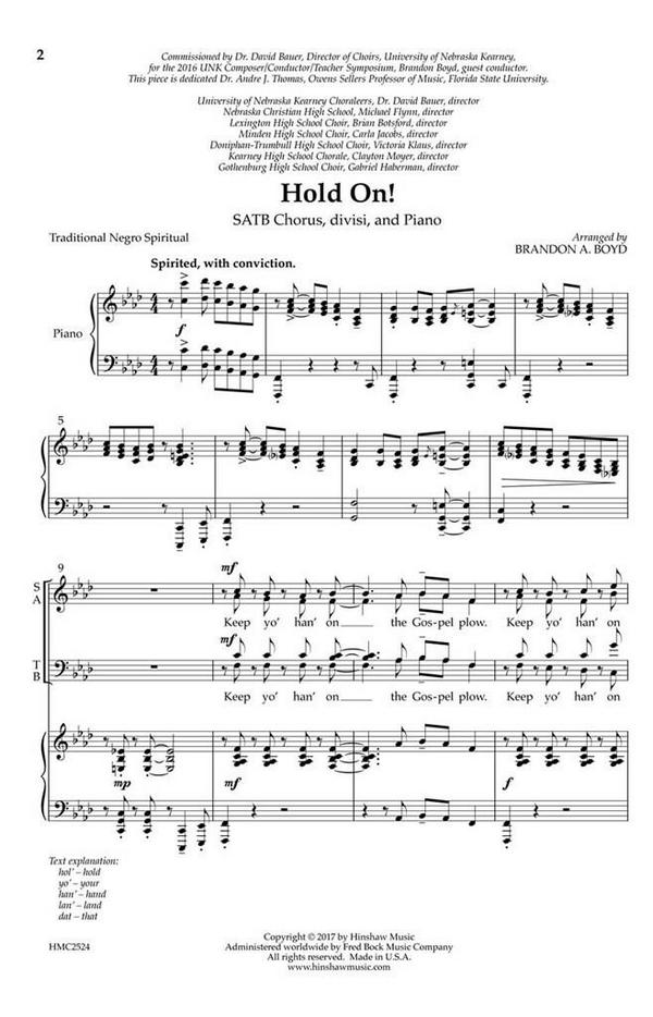 Hold On&nbsp;&nbsp;SATB&nbsp;&nbsp;Chorpartitur