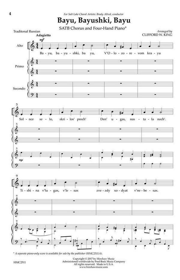 Clifford W. King, Bayu, Bayushki, Bayu&nbsp;&nbsp;Mixed Choir [SATB] and Piano 4 Hands&nbsp;&nbsp;Chorpartitur