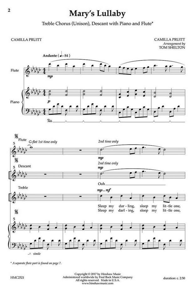 Camilla Shelton Pruitt_Tom Shelton, Mary's Lullaby&nbsp;&nbsp;Unison Choir&nbsp;&nbsp;Chorpartitur