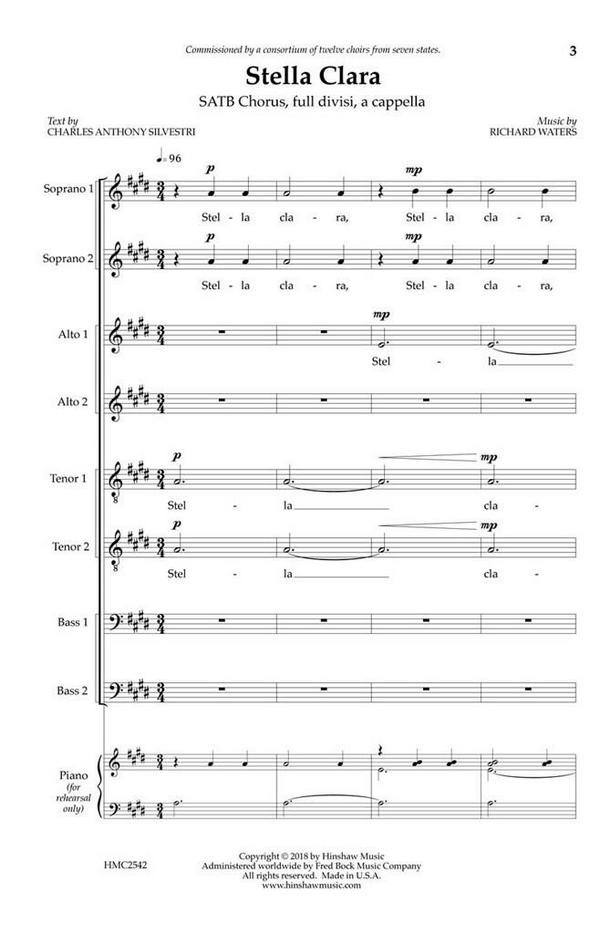 Anthony Silvestri, Stella Clara  SATB  Chorpartitur