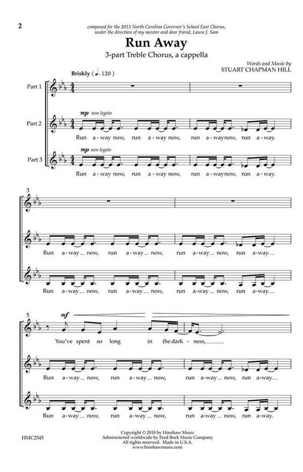 Stuart Chapman Hill, Run Away&nbsp;&nbsp;SATB&nbsp;&nbsp;Chorpartitur