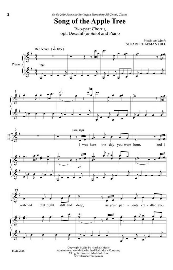 Stuart Chapman Hill, Song of the Apple Tree&nbsp;&nbsp;2-Part Mixed Singer&nbsp;&nbsp;Chorpartitur