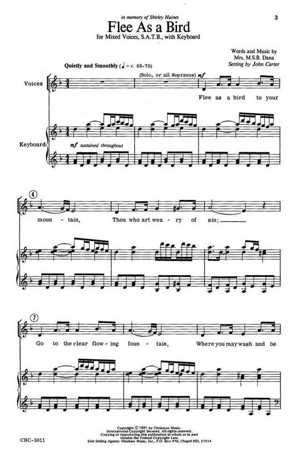 M.S.B. Dana, Flee As A Bird&nbsp;&nbsp;SATB and Keyboard&nbsp;&nbsp;Chorpartitur