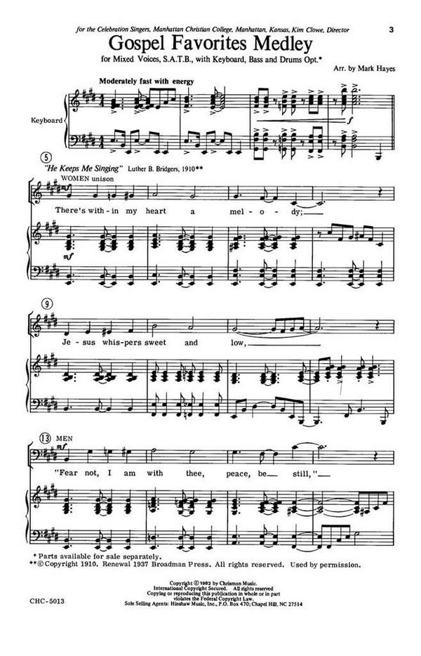 Gospel Favorites Medley&nbsp;&nbsp;SATB and Keyboard&nbsp;&nbsp;Chorpartitur
