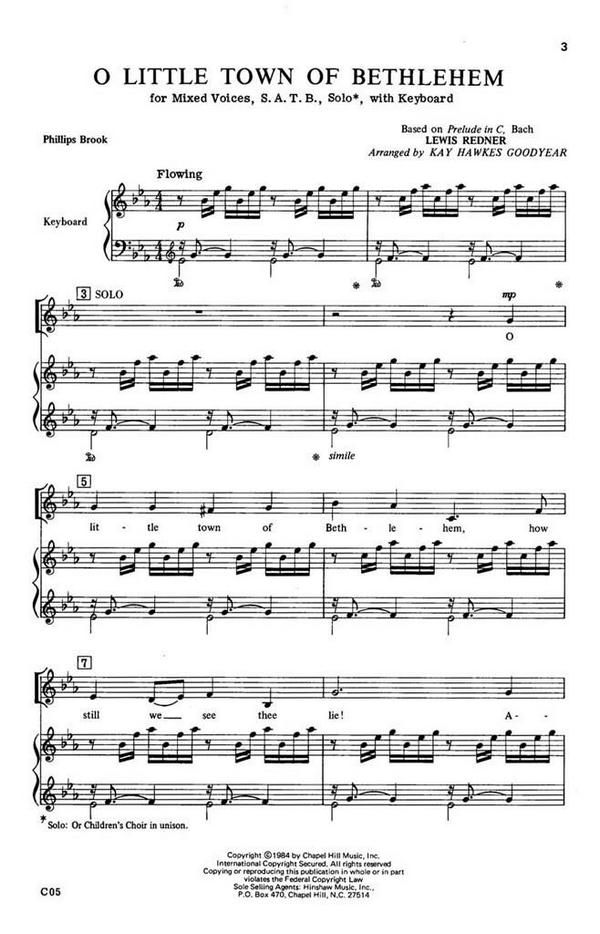 Lewis H. Redner, O Little Town Of Bethlehem&nbsp;&nbsp;Choral and Keyboard&nbsp;&nbsp;Chorpartitur
