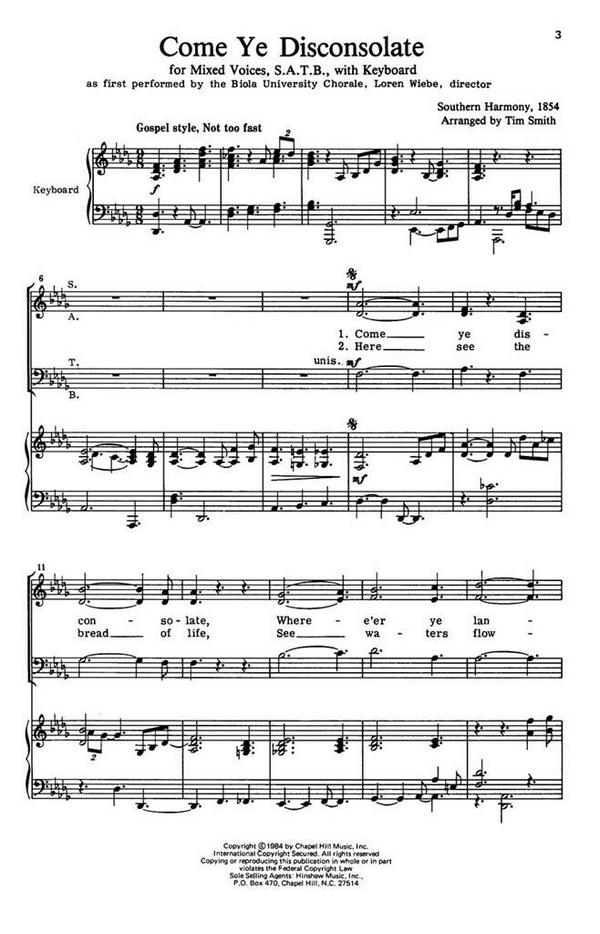 Come Ye Disconsolate&nbsp;&nbsp;SATB and Keyboard&nbsp;&nbsp;Chorpartitur